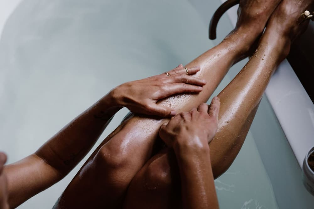 Body Salt Scrub Legs — Selenas Beauty Studio in Petrie, QLD Body Salt Scrub Legs — Selenas Beauty Studio in Petrie, QLD